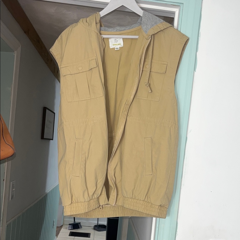 Aerie Tan Hooded Vest